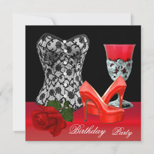 Verjaardagsfeest Rood Zwarte Schoenen Corset Roos Kaart