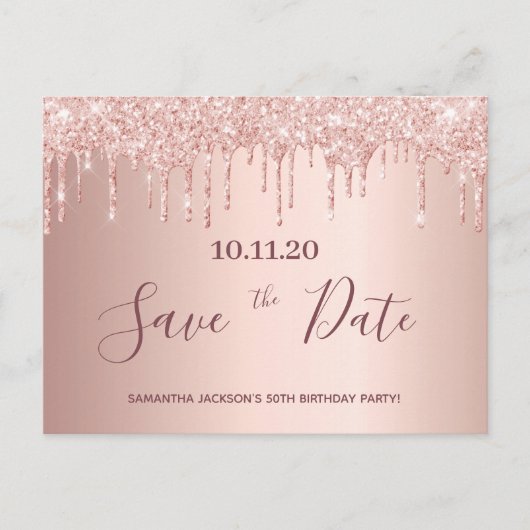 Verjaardagsfeest roos gold save the date card briefkaart (Voorkant)