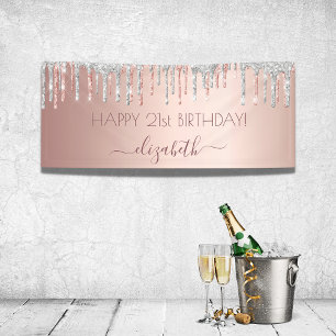 Verjaardagsfeest roos Gold Silver Sparkle Spandoek