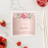 Verjaardagsfeest roos goud druipt roze bloemen servet (Insitu)