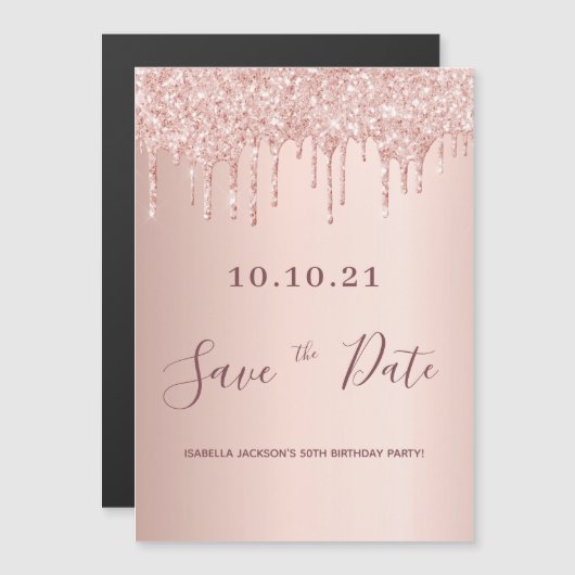 Verjaardagsfeest roos goud roze save the date (Voorkant / Achterkant)