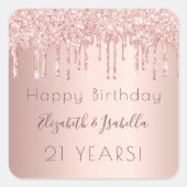 Verjaardagsfeest roos goud roze twee 2 personen vierkante sticker (Voorkant)