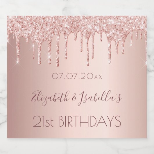 Verjaardagsfeest roos goud twee 2 personen vriende sparkling wijnetiket (Enkel label)