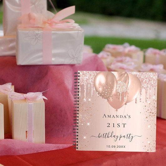 verjaardagsfeest roos gouden ballonnen notitieboek