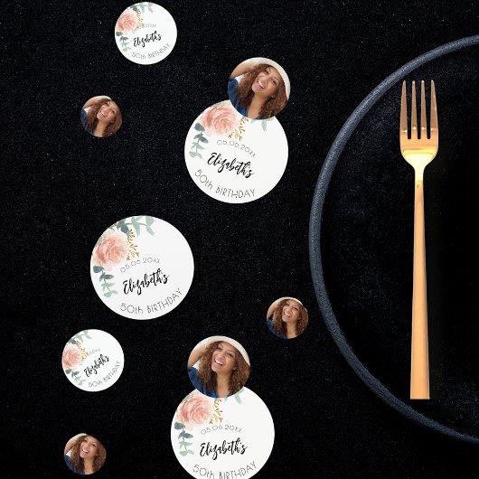 Verjaardagsfeest roos gouden bloem foto confetti