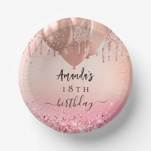 Verjaardagsfeest roos gouden blush roze ballonnen  papieren kommen (Voorkant)