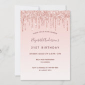 Verjaardagsfeest roos gouden blush roze druppels kaart (Voorkant)