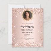 Verjaardagsfeest roos gouden diamanten foto uitnod (Voorkant)