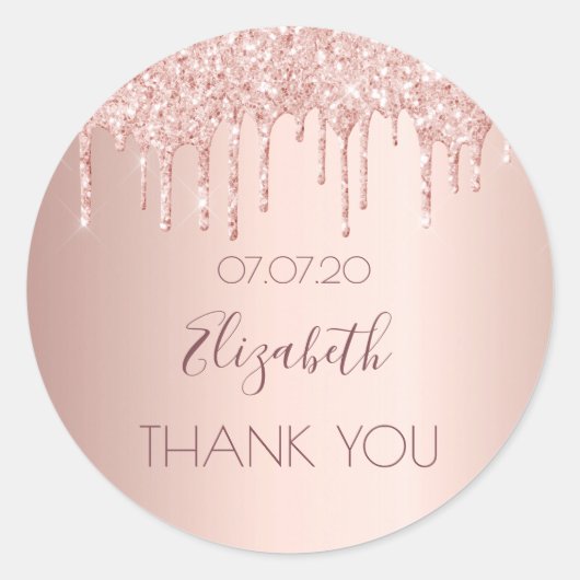 Verjaardagsfeest roos gouden druppels dank u ronde sticker (Voorkant)