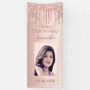 Verjaardagsfeest roos gouden foto roze druppels spandoek