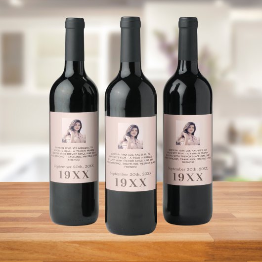 Verjaardagsfeest roos gouden jaar geboren foto bio wijn etiket