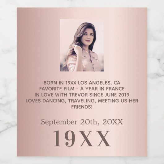 Verjaardagsfeest roos gouden jaar geboren foto bio wijn etiket (Enkel label)