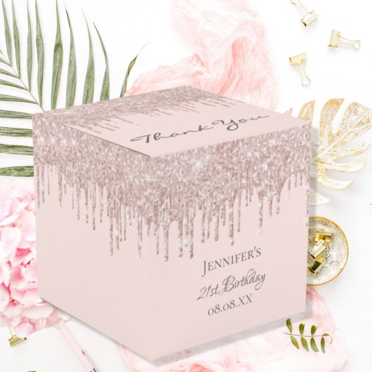 Verjaardagsfeest roos gouden roze druppels bedankdoosjes