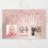 Verjaardagsfeest roos gouden roze druppels foto sparkling wijnetiket (Enkel label)