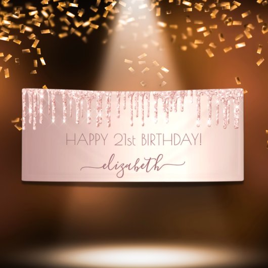 Verjaardagsfeest roos gouden roze druppels spandoek