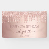 Verjaardagsfeest roos gouden roze druppels spandoek (Horizontaal)