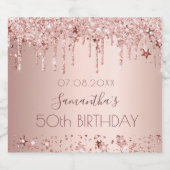 Verjaardagsfeest roos gouden roze druppels sterren sparkling wijnetiket (Enkel label)