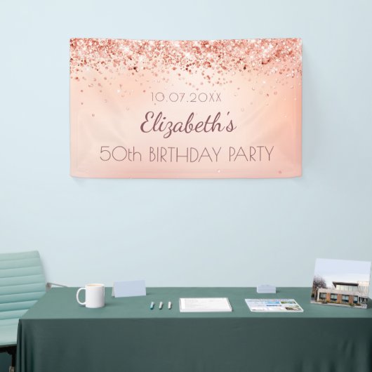 Verjaardagsfeest roos gouden roze welkomstbord spandoek (Beurs)