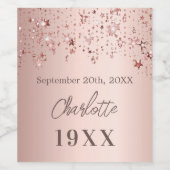 Verjaardagsfeest roos gouden sterren jaar geboren wijn etiket (Enkel label)