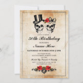 Verjaardagsfeest Roos Schedels Nodig Halloween Kaart (Voorkant)