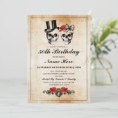 Verjaardagsfeest Roos Schedels Nodig Halloween Kaart (Staand voorkant)