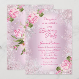 Verjaardagsfeest Roze Bloemige Winter Wonderland Kaart