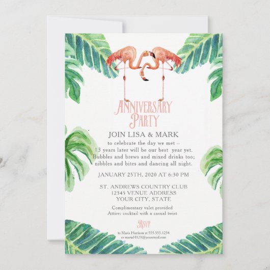 Verjaardagsfeest Roze Flamingo Blad Streep Kaart (Voorkant)