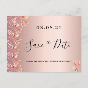Verjaardagsfeest roze goud roze bloem save the dat briefkaart