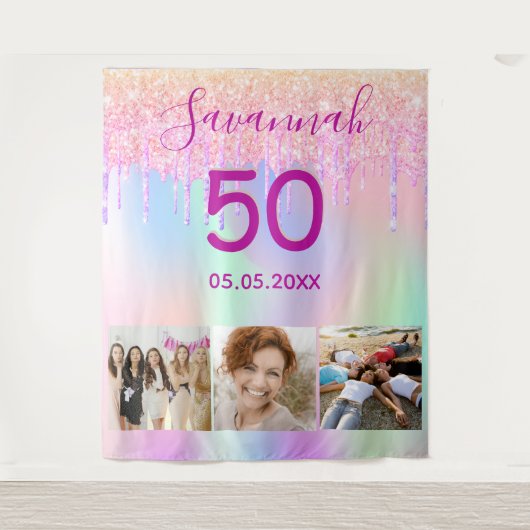 Verjaardagsfeest roze goud roze glitters glazuur f wandkleed (Voorkant)