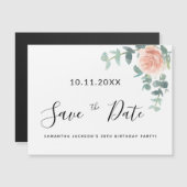 Verjaardagsfeest roze gouden bloem save the date (Voorkant / Achterkant)