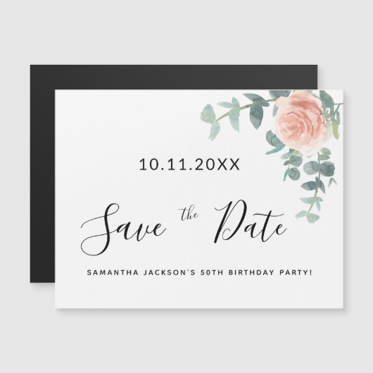 Verjaardagsfeest roze gouden bloem save the date (Voorkant / Achterkant)