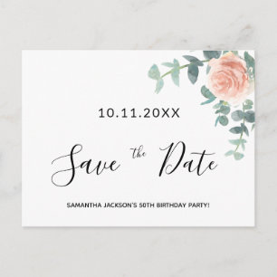 Verjaardagsfeest roze gouden bloem save the date briefkaart