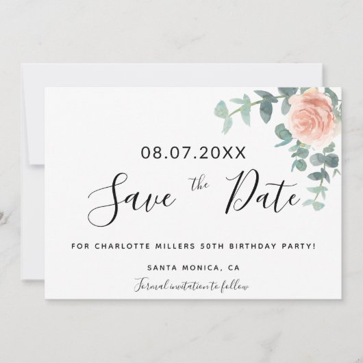 Verjaardagsfeest roze gouden bloemige bewaar de da (Voorkant)