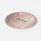 Verjaardagsfeest roze gouden blush glitter druppel papieren bordje (Gekanteld)