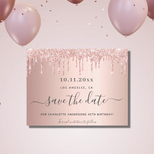 Verjaardagsfeest roze gouden glitters bewaar de da aankondigingskaart