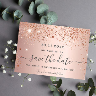 Verjaardagsfeest roze gouden glitters save the dat
