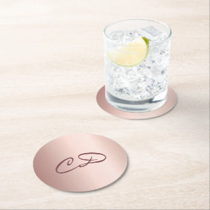 Verjaardagsfeest roze gouden monogram initiaal ronde kartonnen onderzetter