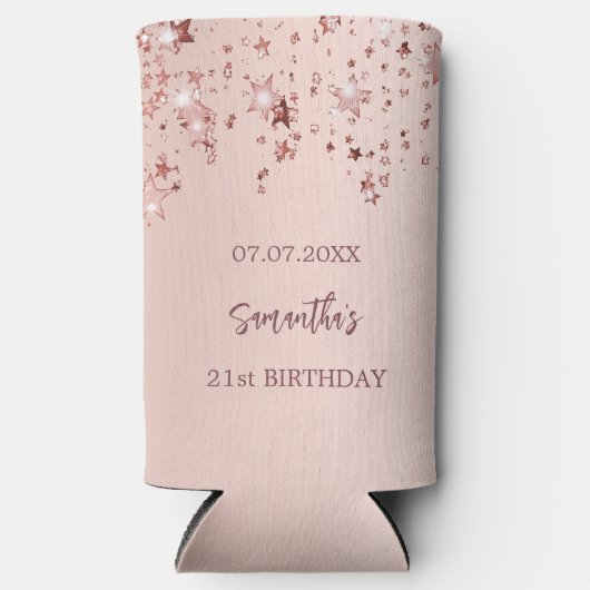 Verjaardagsfeest roze gouden sterren naam seltzer blikjeskoeler (Voorkant)