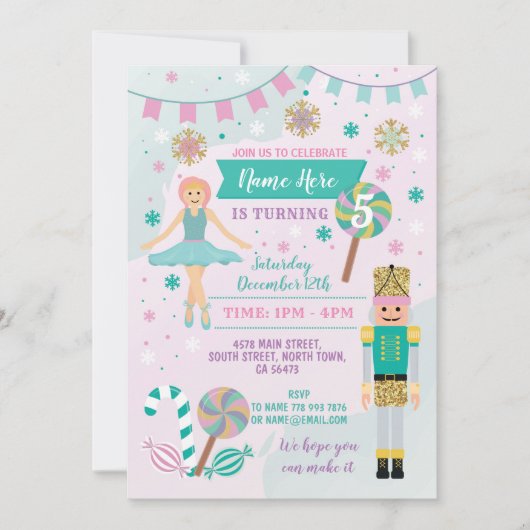 Verjaardagsfeest Roze Notenkraker Kerstballet Kaart (Voorkant)