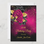Verjaardagsfeest Roze Roos Bloemen Goud glitter Kaart (Voorkant)