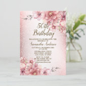 Verjaardagsfeest Roze Waterverf Bloemen Glitters Kaart (Staand voorkant)