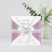 Verjaardagsfeest Roze Witte Diamant Hart Strik Kaart (Staand voorkant)