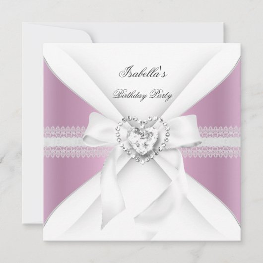 Verjaardagsfeest Roze Witte Diamant Hart Strik Kaart (Voorkant)