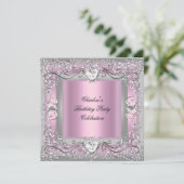 Verjaardagsfeest Roze Zilver Diamant Kaart (Staand voorkant)