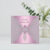Verjaardagsfeest Roze Zilver Wit Diamant Kaart (Staand voorkant)