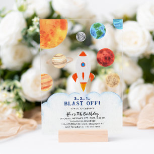 Verjaardagsfeest Ruimteschip Galaxy Raket Acryl Uitnodigingen