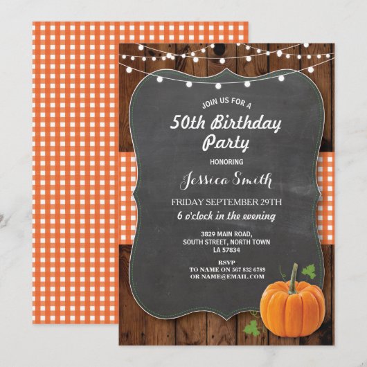 Verjaardagsfeest Rustiek Hout Pompoen Krijt Herfst Kaart (Voorkant / Achterkant)