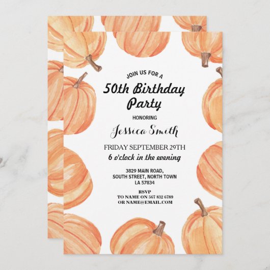 Verjaardagsfeest Rustieke Waterverf Pompoen Herfst Kaart (Voorkant / Achterkant)