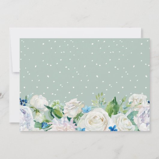 Verjaardagsfeest Sage Groen Blauw Wit Bloemmotief Kaart (Achterkant)