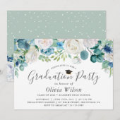 Verjaardagsfeest Sage Groen Blauw Wit Bloemmotief Kaart (Voorkant / Achterkant)